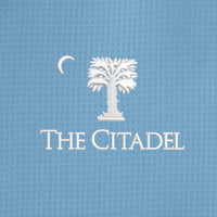 Load image into Gallery viewer, The Citadel, Big Red, Palm Tree, Women’s Short Sleeve UV Dockside Shirt - Carolina Blue
