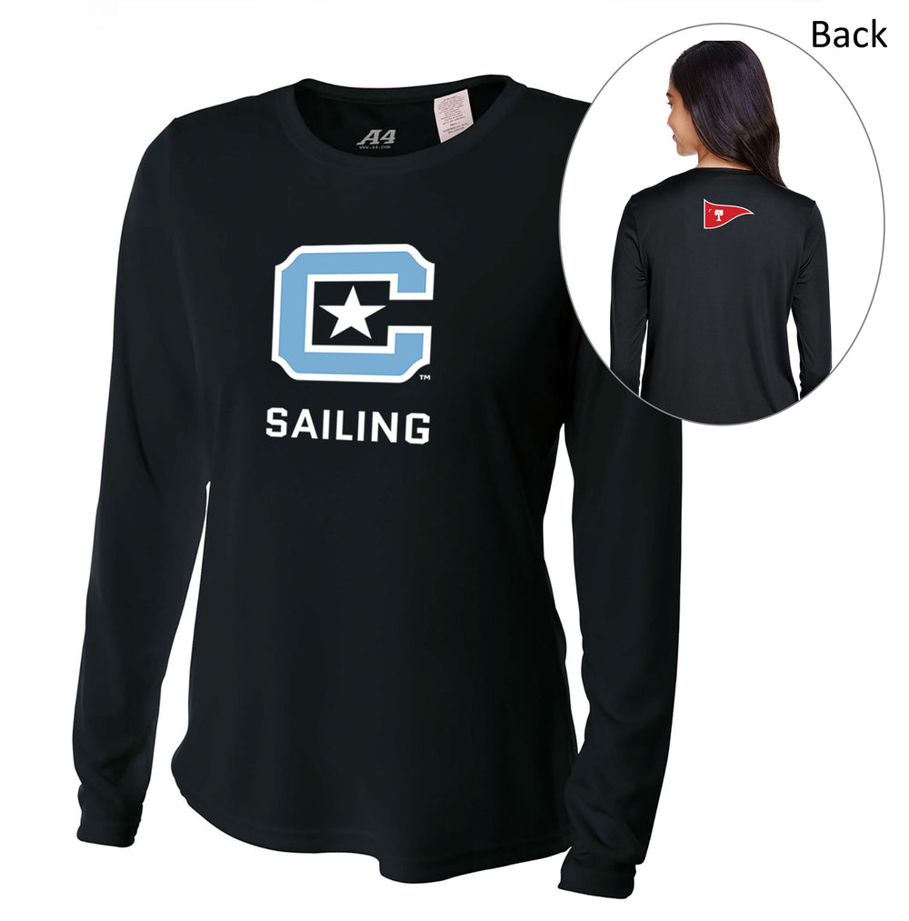 The Citadel, Club Sports - Sailing, A4 Ladies' Long Sleeve Cooling Performance Crew Shirt- Black