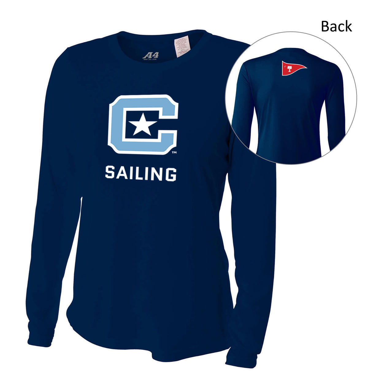 The Citadel, Club Sports - Sailing, A4 Ladies' Long Sleeve Cooling Performance Crew Shirt-Navy