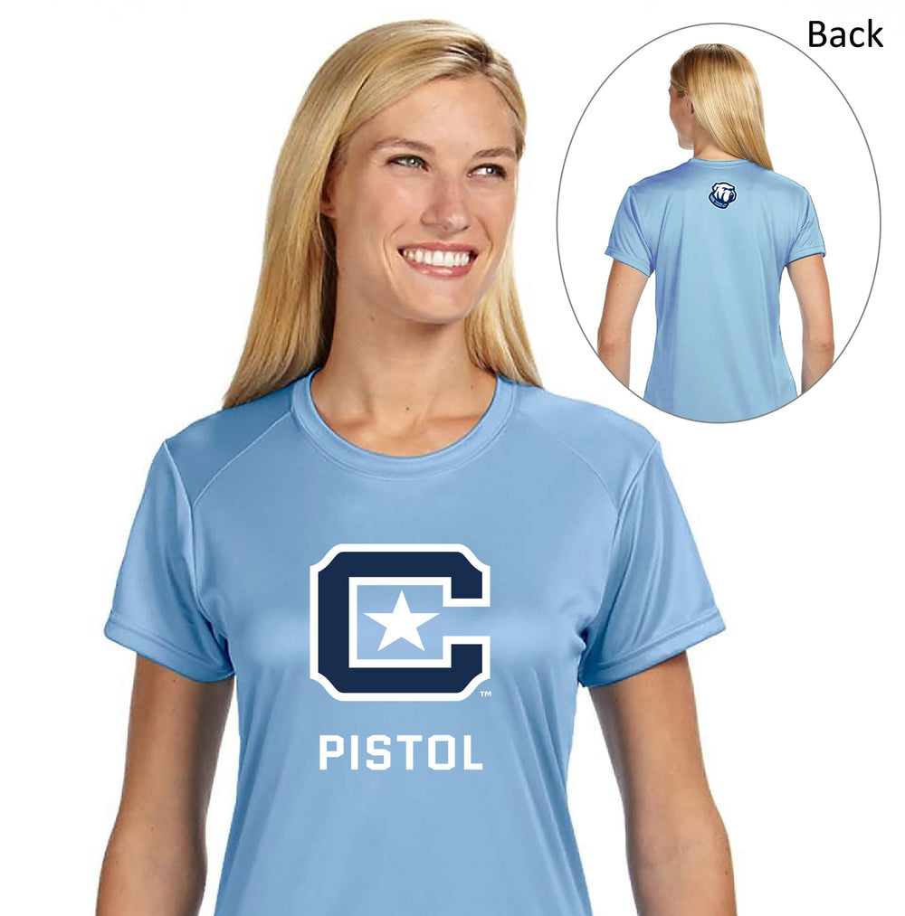 The Citadel, Club Sports - Pistol, A4 Ladies' Cooling Performance T-Shirt-Carolina Blue