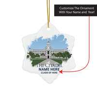 Load image into Gallery viewer, The Citadel, Customized Name and Year, Ceramic Ornament, Snowflake.
