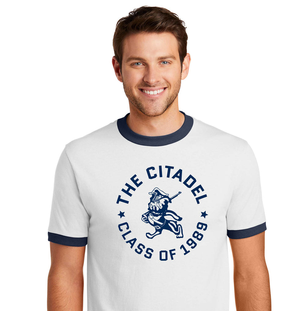 The Citadel Marching Bulldog and Stars, Class of 1989,  Ringer Tee- White