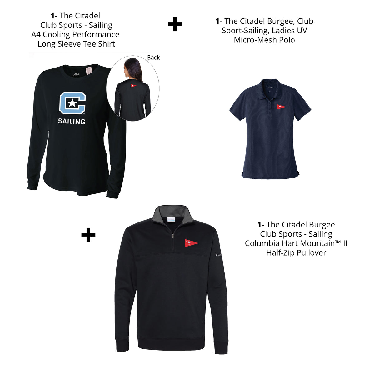 The Citadel, Women's Players Package, Club Sports- Sailing- SW3002-Black, LK110 -Navy, Columbia- 212475-Black