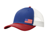 Load image into Gallery viewer, U.S. Port Authority® Snapback Trucker Cap - Blue/Red/White
