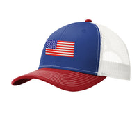 Load image into Gallery viewer, U.S. Flag, Port Authority® Snapback Trucker Cap - Blue/White/Red
