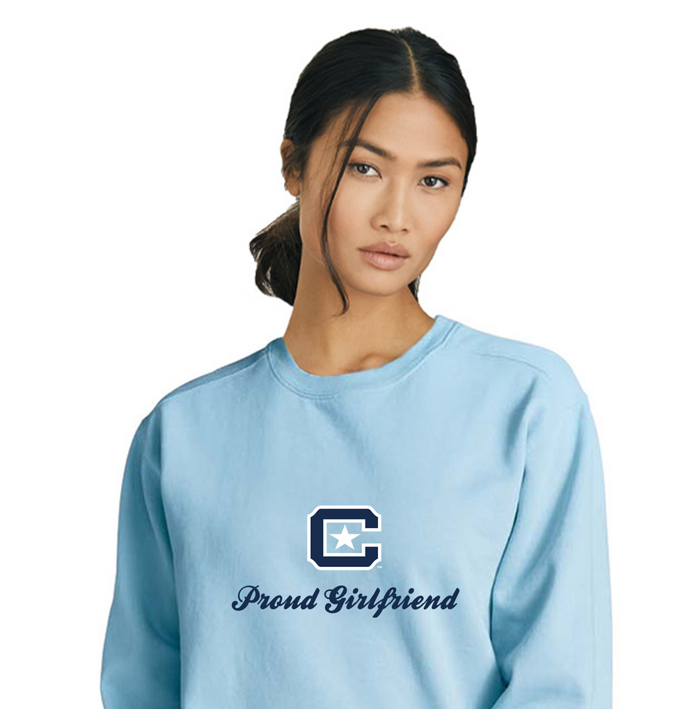 The Citadel Block C, Proud girlfriend, Embroidered Comfort Colors ® Ring Spun Crewneck Sweatshirt
