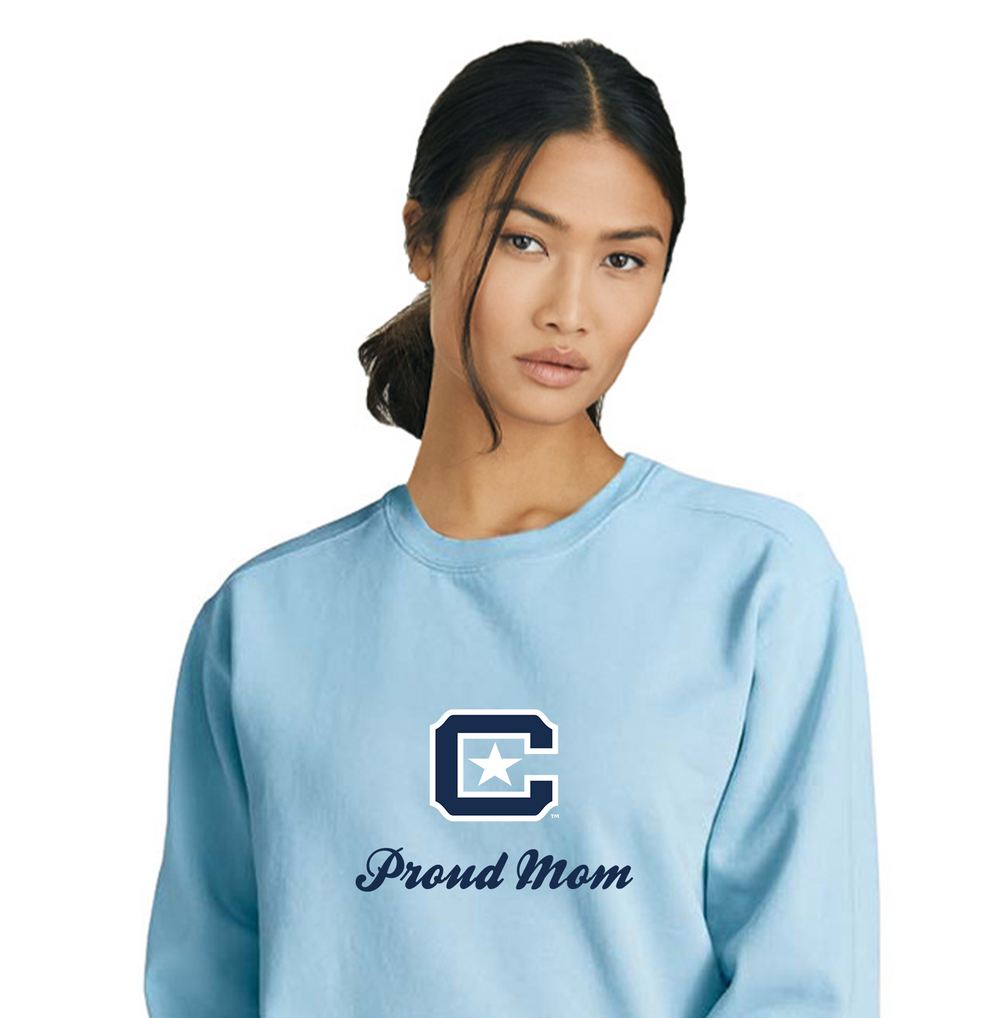 The Citadel Block C, Proud Mom, Embroidered Comfort Colors ® Ring Spun Crewneck Sweatshirt