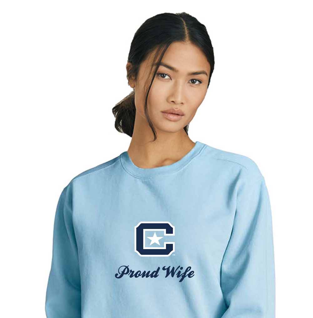The Citadel Block C, Proud Wife, Embroidered Comfort Colors ® Ring Spun Crewneck Sweatshirt