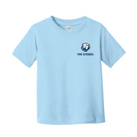 Load image into Gallery viewer, The Citadel Bulldog, Toddler Fine Jersey Tee - Light Blue
