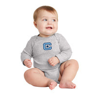 Load image into Gallery viewer, The Citadel, C logo, Rabbit Skins™ Infant Long Sleeve Baby Rib Bodysuit- heather
