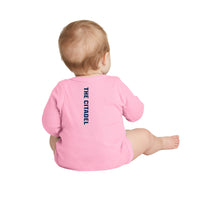 Load image into Gallery viewer, The Citadel, C logo, Rabbit Skins™ Infant Long Sleeve Baby Rib Bodysuit- Pink
