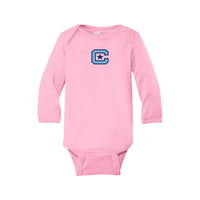 Load image into Gallery viewer, The Citadel, C logo, Rabbit Skins™ Infant Long Sleeve Baby Rib Bodysuit- Pink

