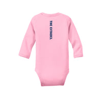 Load image into Gallery viewer, The Citadel, C logo, Rabbit Skins™ Infant Long Sleeve Baby Rib Bodysuit- Pink

