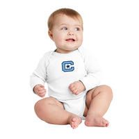 Load image into Gallery viewer, The Citadel, C logo, Rabbit Skins™ Infant Long Sleeve Baby Rib Bodysuit- White
