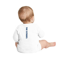 Load image into Gallery viewer, The Citadel, C logo, Rabbit Skins™ Infant Long Sleeve Baby Rib Bodysuit- White
