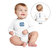 Load image into Gallery viewer, The Citadel, C logo, Rabbit Skins™ Infant Long Sleeve Baby Rib Bodysuit- White
