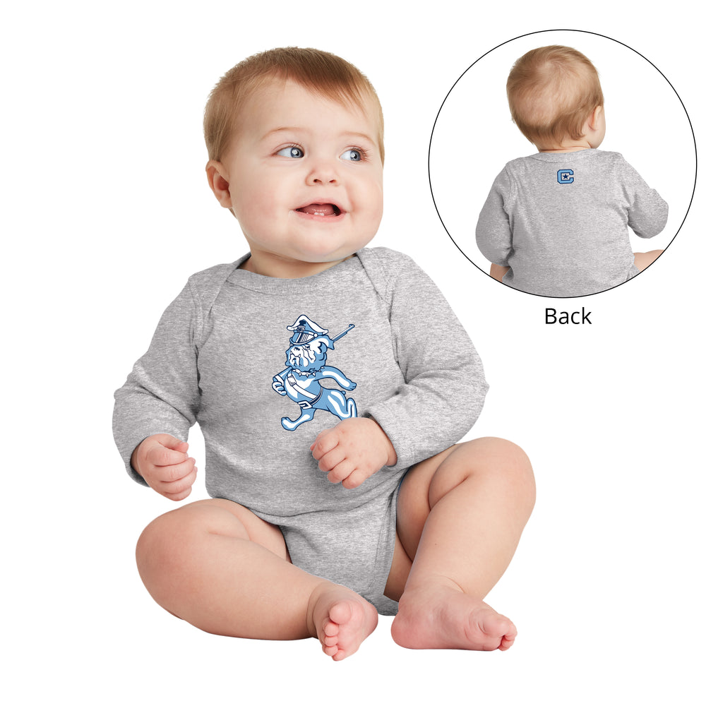 The Citadel, Marching Bulldog logo, Rabbit Skins™ Infant Long Sleeve Baby Rib Bodysuit