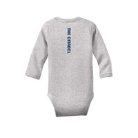 Load image into Gallery viewer, The Citadel Spike Logo, Rabbit Skins™ Infant Long Sleeve Baby Rib Bodysuit - heather
