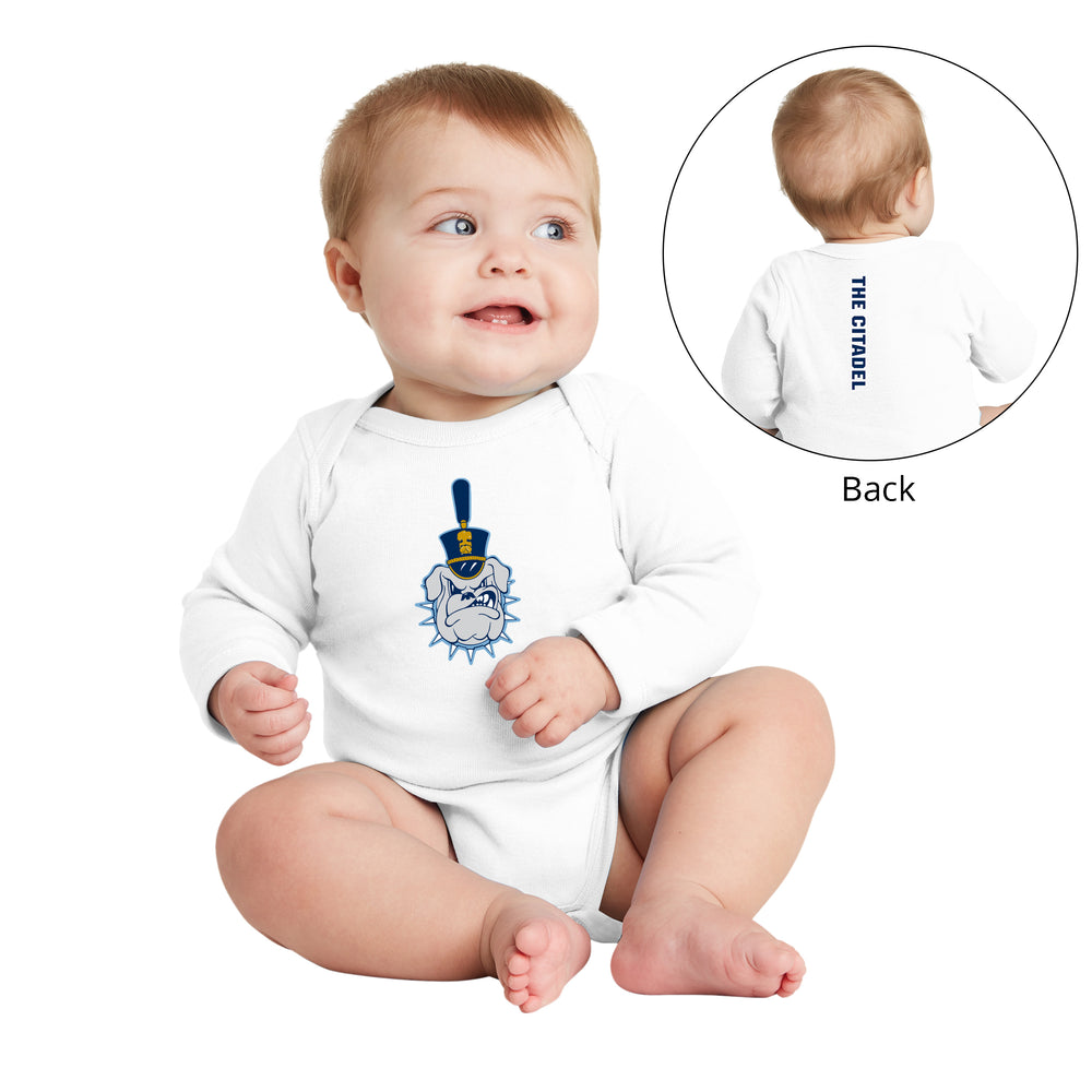 The Citadel Spike Logo, Rabbit Skins™ Infant Long Sleeve Baby Rib Bodysuit - White