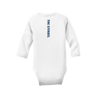 Load image into Gallery viewer, The Citadel Spike Logo, Rabbit Skins™ Infant Long Sleeve Baby Rib Bodysuit - White
