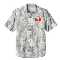 Load image into Gallery viewer, The Citadel, Big Red Flag, Tommy Bahama® Coconut Point Playa Flora Short Sleeve Shirt- Light Grey 
