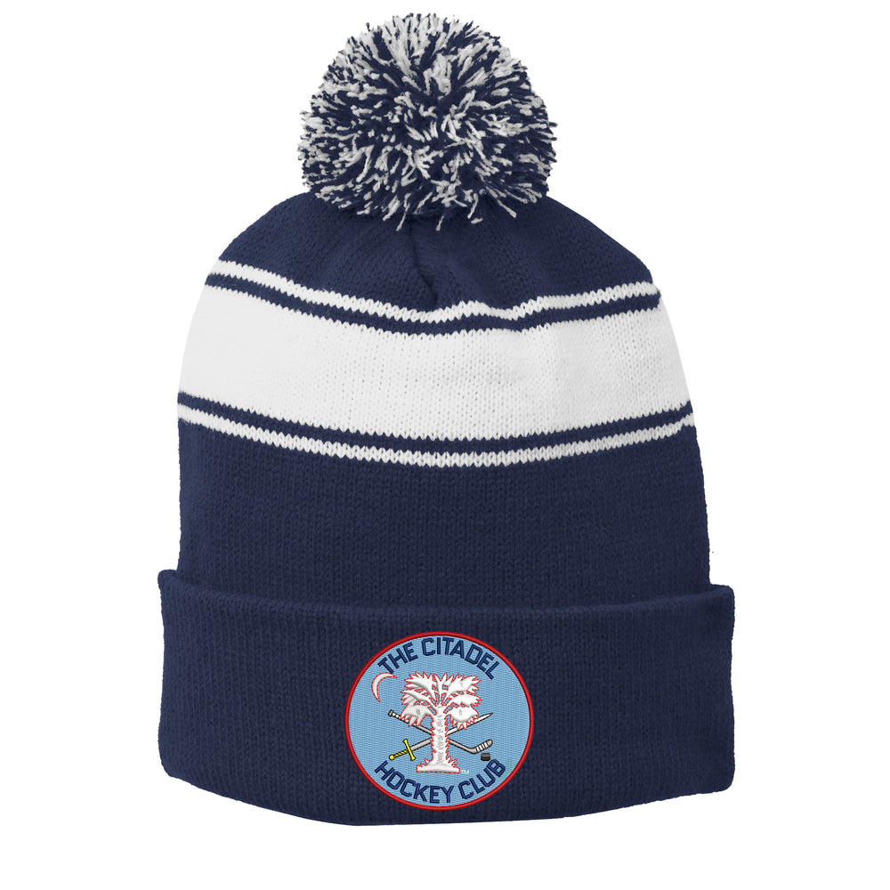 The Citadel, Club Sports - Hockey, Sport-Tek® Stripe Pom Pom Beanie - Navy