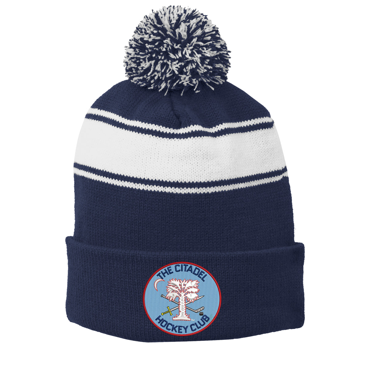 The Citadel, Club Sports - Hockey, Sport-Tek® Stripe Pom Pom Beanie - Navy