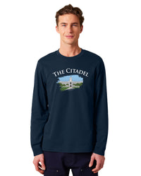 Load image into Gallery viewer, The Citadel, Barracks Full Color, Stanley/Stella Unisex Creator 2.0 Long Sleeve T-Shirt - Navy
