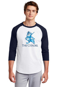 Load image into Gallery viewer, The Marching Bulldog Colorblock Raglan Jersey- Heather Grey/Navy
