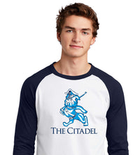Load image into Gallery viewer, The Marching Bulldog Colorblock Raglan Jersey- Heather Grey/Navy
