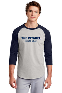 Load image into Gallery viewer, The Citadel, Raglan Jersey T Shirt- Atletic Heather Grey / Navy
