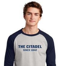 Load image into Gallery viewer, The Citadel, Raglan Jersey T Shirt- Atletic Heather Grey / Navy
