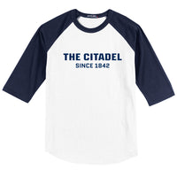 Load image into Gallery viewer, The Citadel, Raglan Jersey T Shirt- White / Navy
