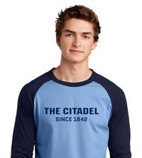 Load image into Gallery viewer, The Citadel, Raglan Jersey T Shirt- Carolina Blue / Navy
