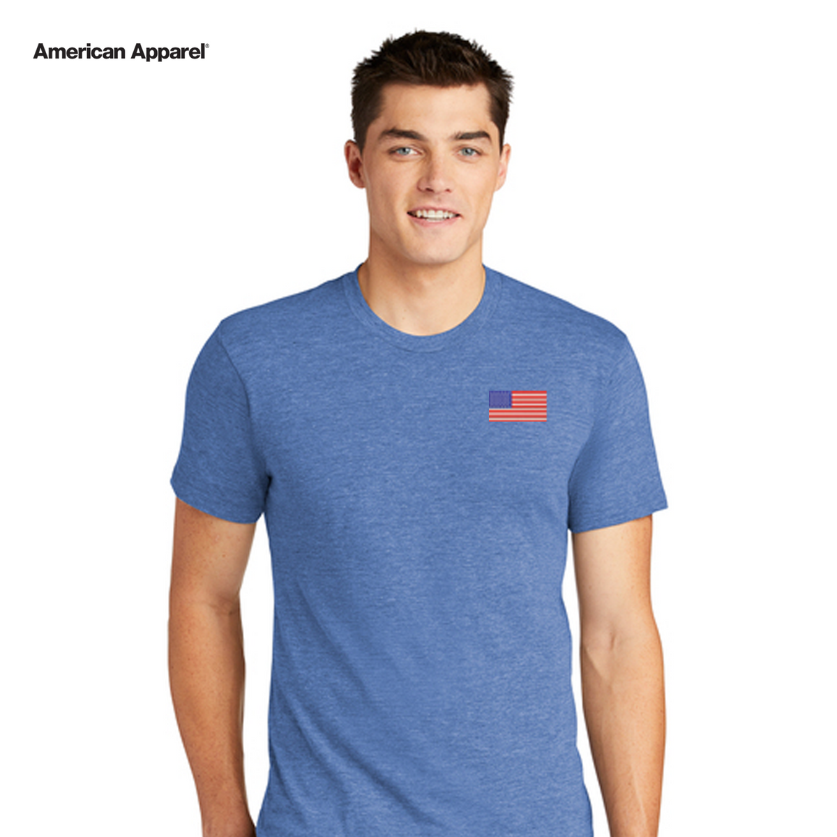 American Flag, American Apparel® Tri-Blend Unisex Track T-Shirt - Carolina Blue