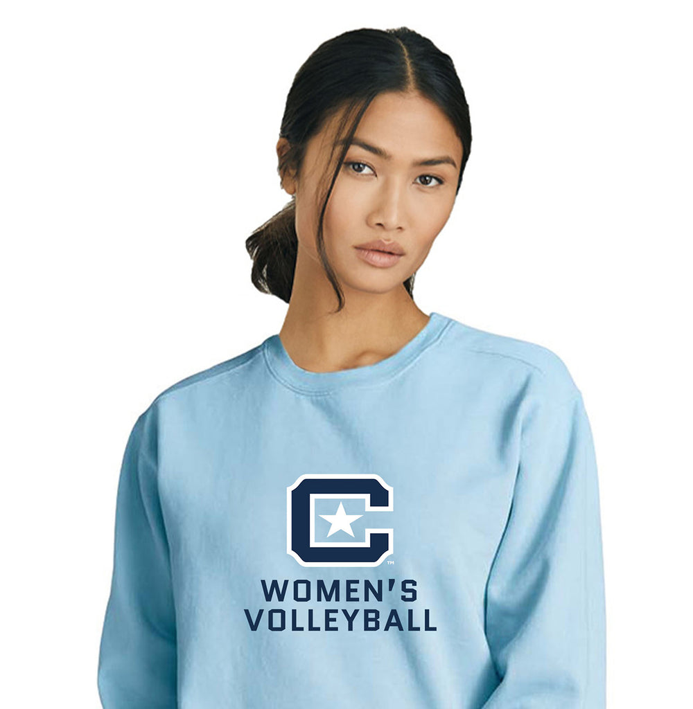 1566-The Citadel Block C, Sports - Women's Volleyball, Embroidered Comfort Colors ® Ring Spun Crewneck Sweatshirt