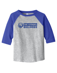 Load image into Gallery viewer, RS3330 The Citadel Bulldogs Toddler Baseball Tee-Vintage Heather/ Vintage Royal
