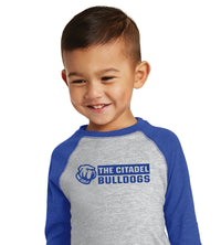 Load image into Gallery viewer, RS3330 The Citadel Bulldogs Toddler Baseball Tee-Vintage Heather/ Vintage Royal
