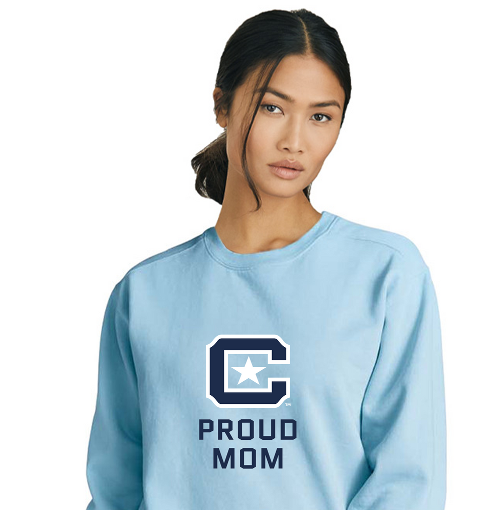 1566-The Citadel Block C, Proud Mom, Embroidered Comfort Colors ® Ring Spun Crewneck Sweatshirt