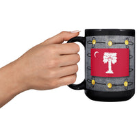 Load image into Gallery viewer, The Citadel, Big Red with Full Dress background 15 oz Black Mug
