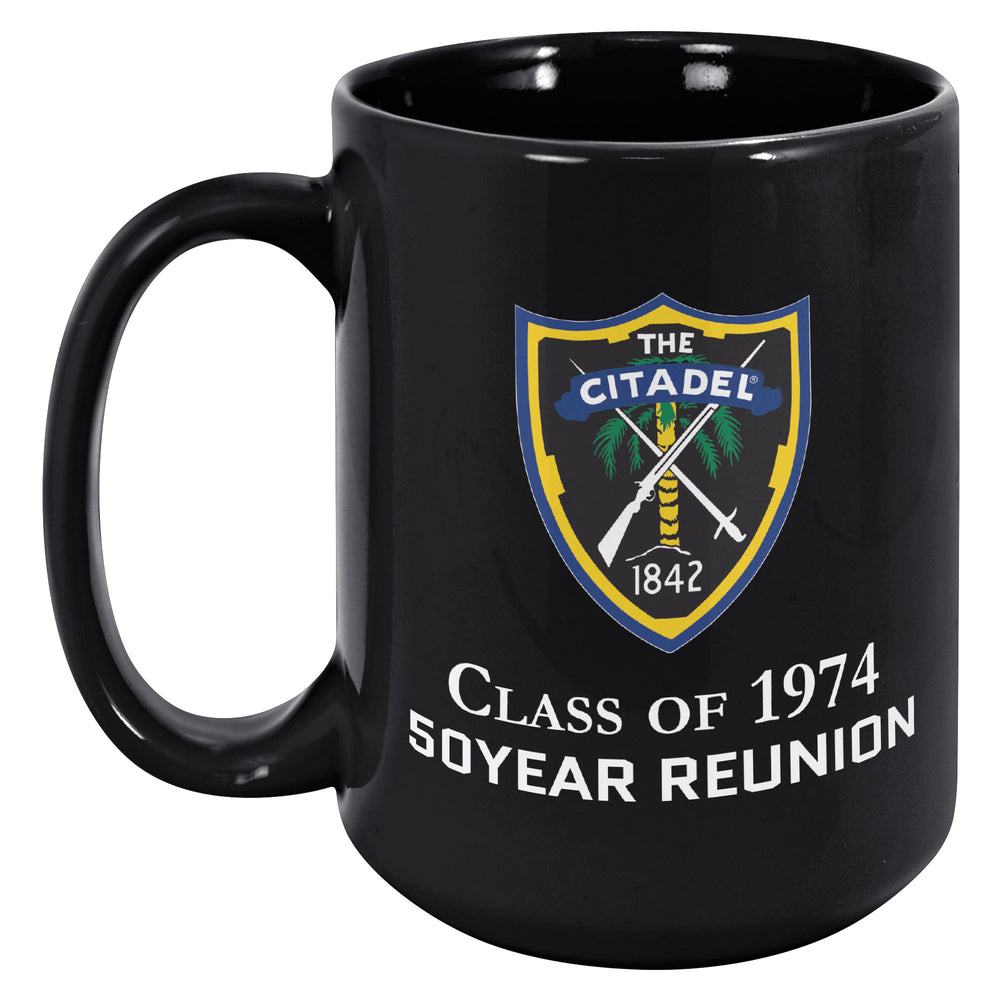 The Citadel Shield, Class of 1974, 50 Year Reunion Black Mug - 15oz