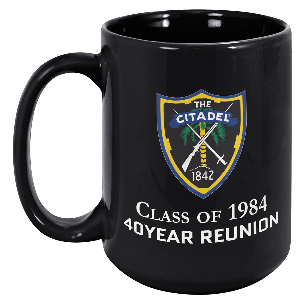 The Citadel Shield, Class of 1984, 40 Year Reunion Black Mug - 15oz