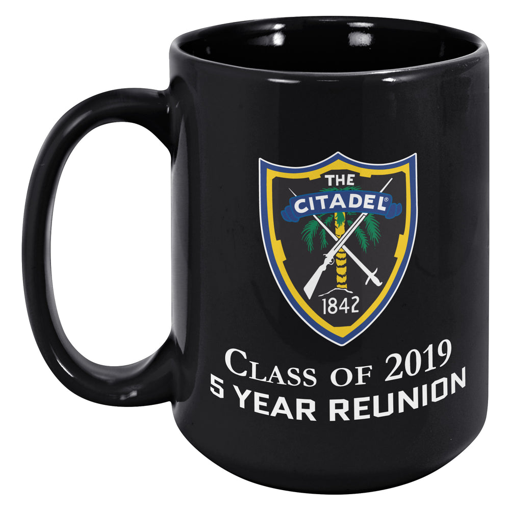 The Citadel Shield, Class of 2019, 5 Year Reunion Black Mug - 15oz