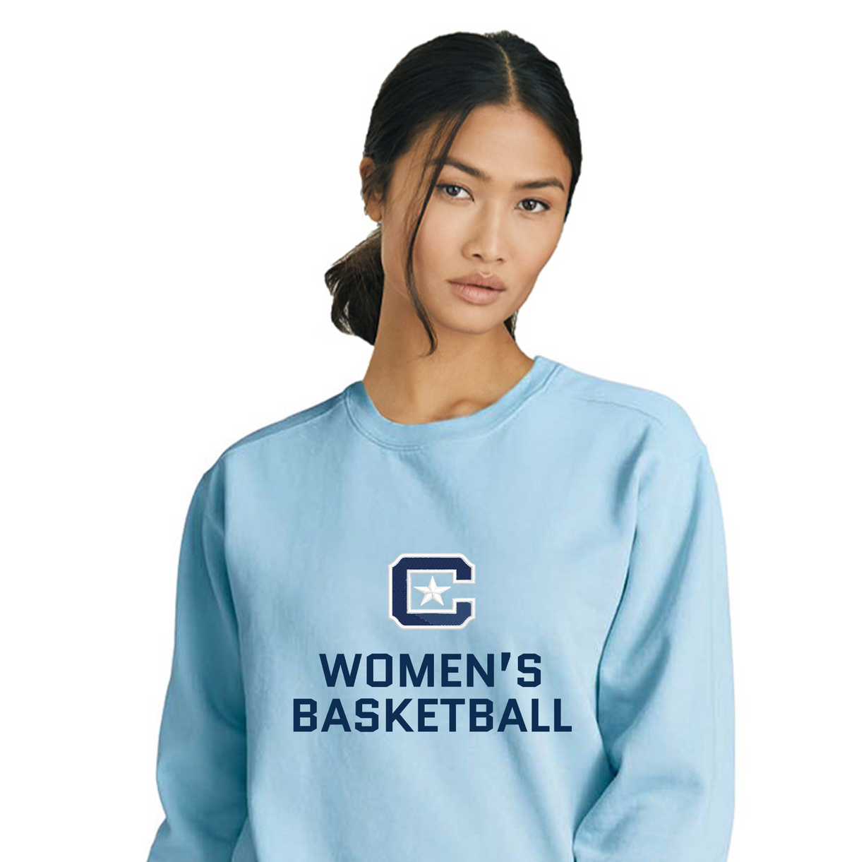 The Citadel Block C, Club Sports - Women's Basketball, Embroidered Comfort Colors ® Ring Spun Crewneck Sweatshirt