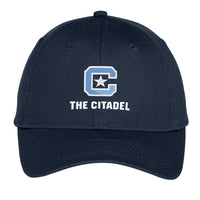 Load image into Gallery viewer, The Citadel, C Star, Port &amp; Co™ Youth Six-Panel Unstructured Twill Cap - Navy
