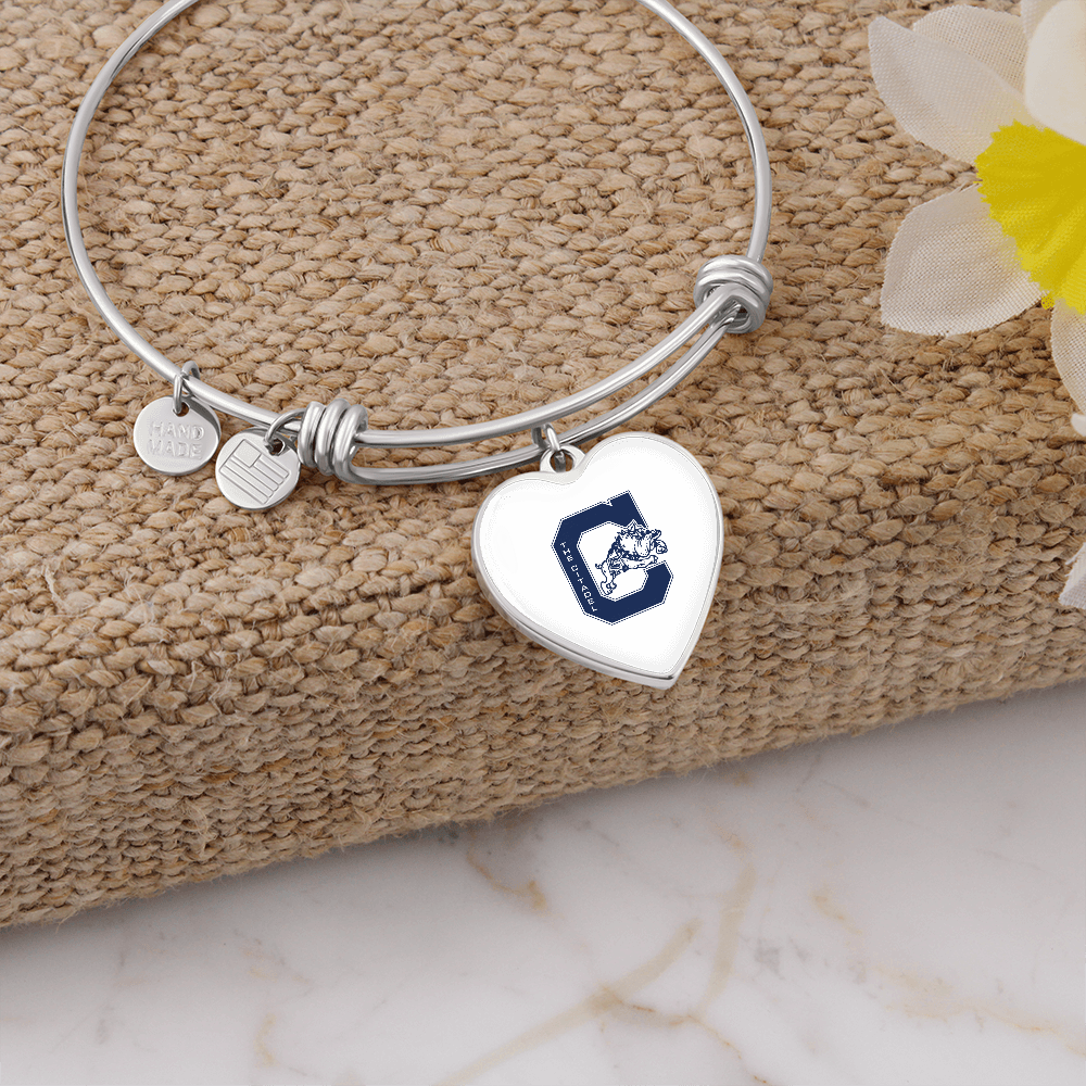 The Citadel, Jumping Bulldog logo, Luxury Heart Bangle - Silver