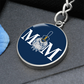 The Citadel, Mom, Spike, Navy, Circle Keychain - silver
