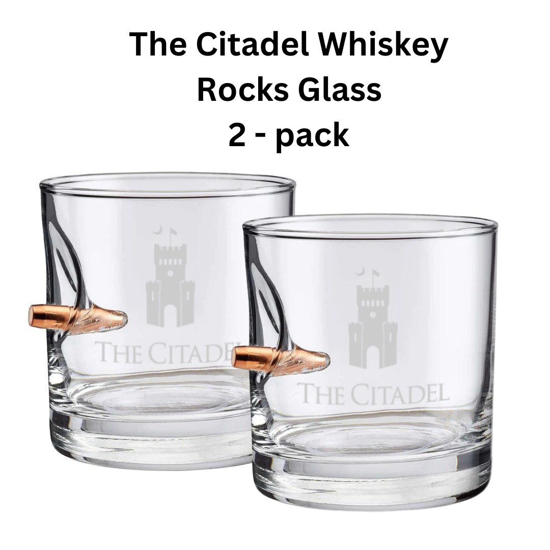 The Citadel PT Barracks logo, Benshot Whiskey Rocks Glass -11Oz--2 pack