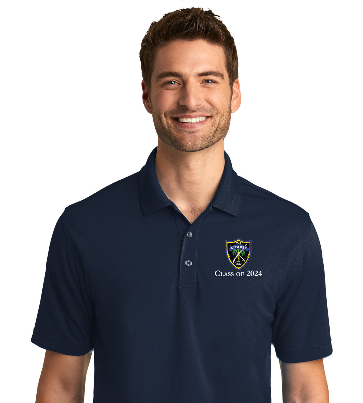 The Citadel,  Shield, Class of 2024, UV Micro-Mesh Polo Shirt- Navy