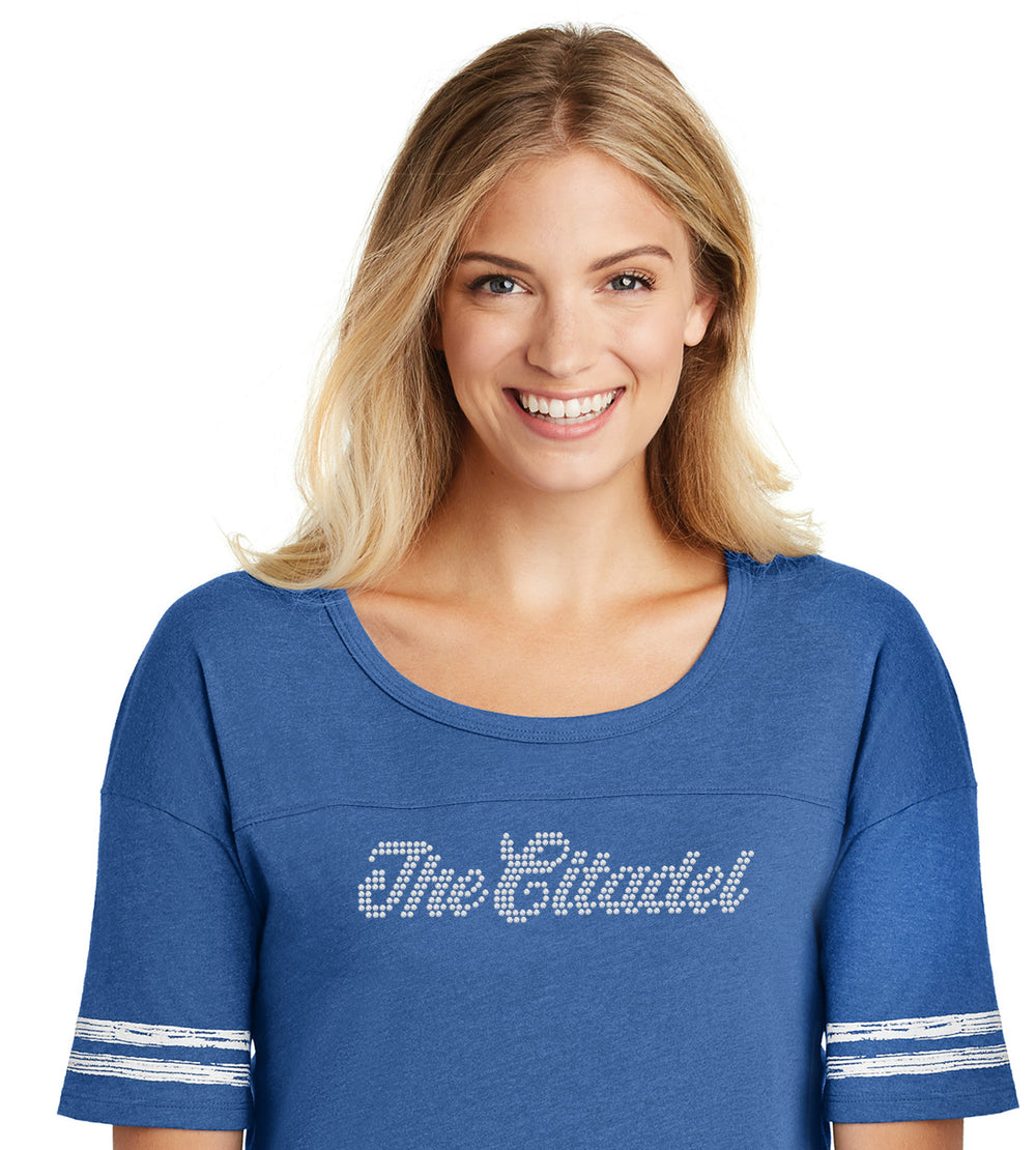 The Citadel Rhinestones Women’s Scorecard Tee-Heathered True Royal/ White